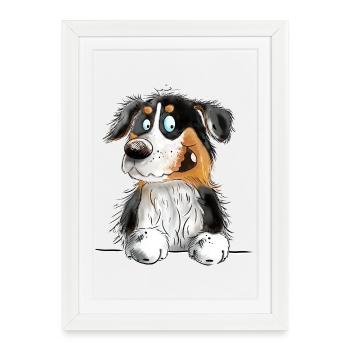 Drôle de berger australien Black Tri - Affiche encadrée (27 × 37 cm) - blanc - Devant