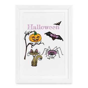 Halloween Pumpkin and Bat Design - Framed poster (27 × 37 cm) - white - Front