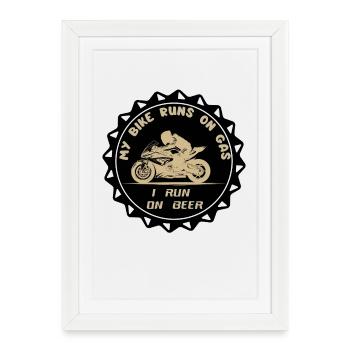 Bike Runs on Gas, I Run on Beer - Framed poster (27 × 37 cm) - white - Front