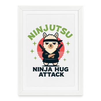 Attaque de câlin du lama ninja - Affiche encadrée (27 × 37 cm) - blanc - Devant