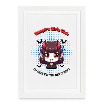 Vampire Fille Nuit Quart Halloween Anime Kawaii - Affiche encadrée (27 × 37 cm) - blanc - Devant
