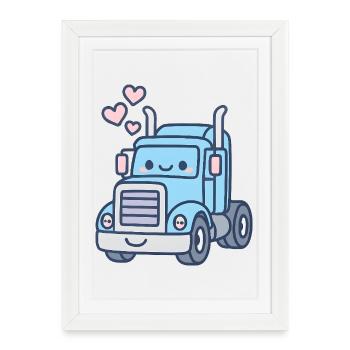 Chemise de camion kawaii avec échappement de cœur Love Truck - Affiche encadrée (27 × 37 cm) - blanc - Devant
