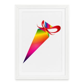 Cône d’école coloré avec ruban rouge - Affiche encadrée (27 × 37 cm) - blanc - Devant