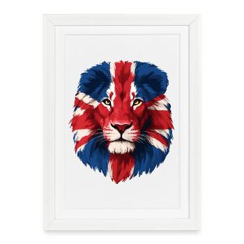 Lion majestueux avec crinière Union Jack - Affiche encadrée (27 × 37 cm) - blanc - Devant
