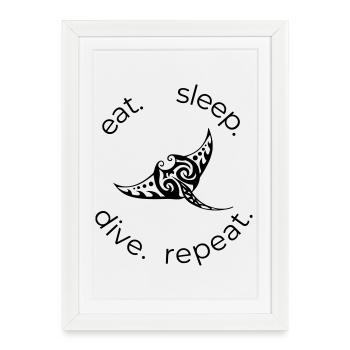 Eat Sleep Dive Repeat – Tribal Manta Rays - Framed poster (27 × 37 cm) - white - Front