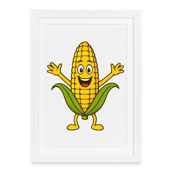 Playful Cartoon Corn Character - Framed poster (27 × 37 cm) - white - Front