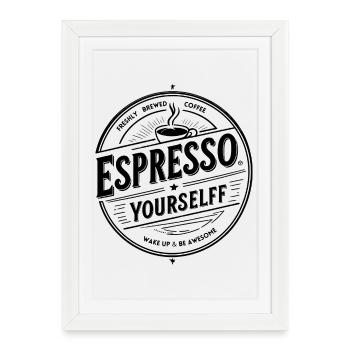 Espresso Yourself – Badge de café vintage, noir - Affiche encadrée (27 × 37 cm) - blanc - Devant