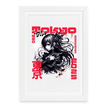 Dark Gothic Anime Woman with Roses - Framed poster (27 × 37 cm) - white - Front