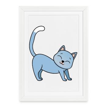 Happy Cat Playful Illustration - Framed poster (27 × 37 cm) - white - Front