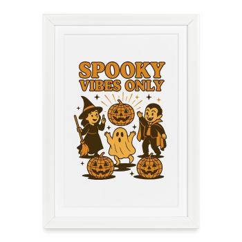 Halloween Spooky Vibes Only Citrouille Fantôme Sorcière - Affiche encadrée (27 × 37 cm) - blanc - Devant
