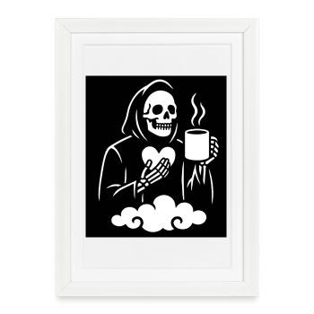 Grim Reaper Tasse à café Design - Affiche encadrée (27 × 37 cm) - blanc - Devant