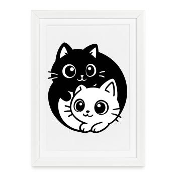 Ying Yang Kawaii Chats Icône - Affiche encadrée (27 × 37 cm) - blanc - Devant