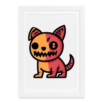 Halloween Chien Zombie - Affiche encadrée (27 × 37 cm) - blanc - Devant