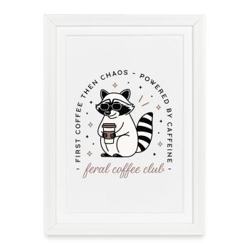 raton laveur buvant café club humour sarcastique drôle - Affiche encadrée (27 × 37 cm) - blanc - Devant