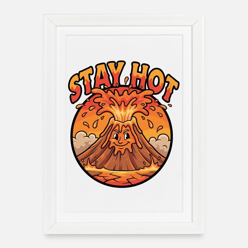 Restez chaud volcan dessin animé - Affiche encadrée (27 × 37 cm) - blanc