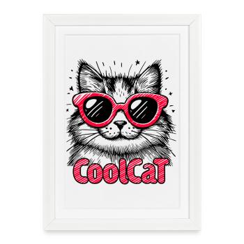 Chat cool 1 - Affiche encadrée (27 × 37 cm) - blanc - Devant