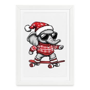 Éléphant Moche Noël - Affiche encadrée (27 × 37 cm) - blanc - Devant
