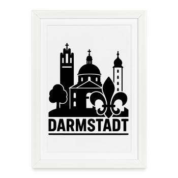 Darmstadt Landmark Silhouette - Framed poster (27 × 37 cm) - white - Front