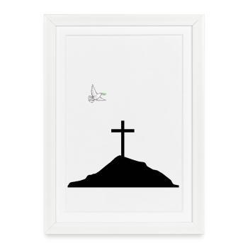 Dove of peace and cross on mountain - Framed poster (27 × 37 cm) - white - Front