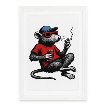 Rat with sunglasses smoking - Framed poster (27 × 37 cm) - white - Front
