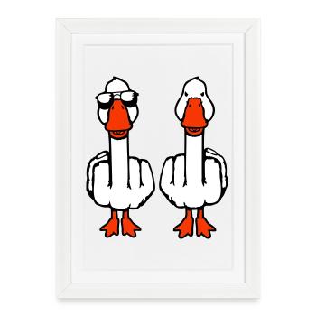 2 Goose Double Middle Finger Oies Duo d’équipe d’amis - Affiche encadrée (27 × 37 cm) - blanc - Devant