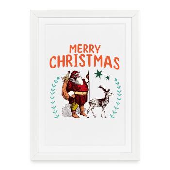 Illustration de renne vintage du Père Noël - Affiche encadrée (27 × 37 cm) - blanc - Devant