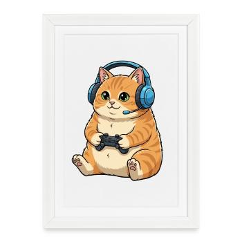 Gamer cat with headset - Framed poster (27 × 37 cm) - white - Front