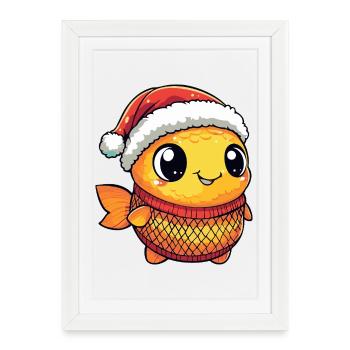 Noël du poisson rouge - Affiche encadrée (27 × 37 cm) - blanc - Devant