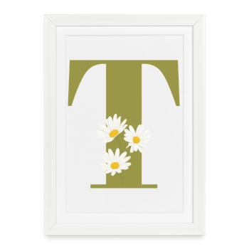 Lettre t vert marguerites - Affiche encadrée (27 × 37 cm) - blanc - Devant