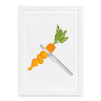 Carotte tranchée au couteau – motif de cuisine - Affiche encadrée (27 × 37 cm) - blanc - Devant