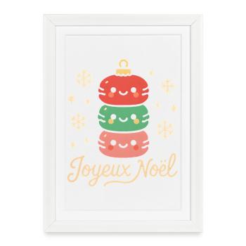 Macarons de Noël Empilés Mignons - Affiche encadrée (27 × 37 cm) - blanc - Devant