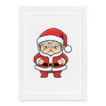 Dessin animé du Père Noël en colère anti-Noël - Affiche encadrée (27 × 37 cm) - blanc - Devant
