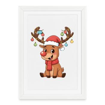Ambiance mignonne de dessin animé de renne de Noël - Affiche encadrée (27 × 37 cm) - blanc - Devant
