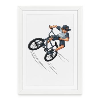 Freestyle BMX Street Art Trick Rider Street - Affiche encadrée (27 × 37 cm) - blanc - Devant