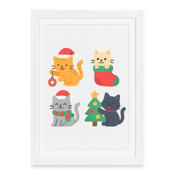 Chats de Noël : Éditions Chats Colorées - Affiche encadrée (27 × 37 cm) - blanc - Devant