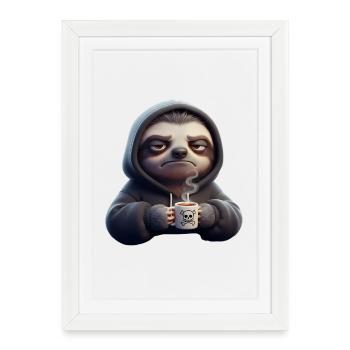 Bad mood sloth with coffee morning grouch - Framed poster (27 × 37 cm) - white - Front