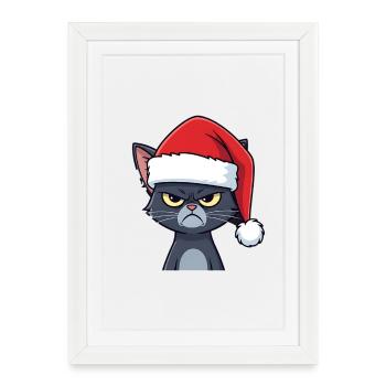Humeur agacée de chat du Père Noël - Affiche encadrée (27 × 37 cm) - blanc - Devant