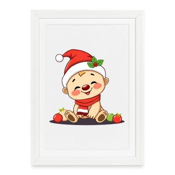 Funny Xmas baby in winter look - Framed poster (27 × 37 cm) - white - Front