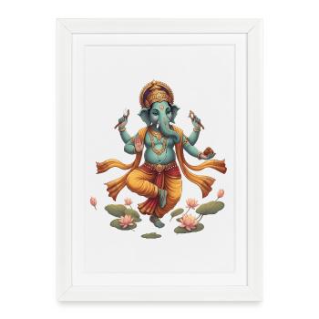 Ganesha in the Lotus River - Framed poster (27 × 37 cm) - white - Front