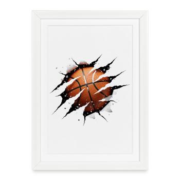 Graphique sportif de casse murale de basket en 3D - Affiche encadrée (27 × 37 cm) - blanc - Devant