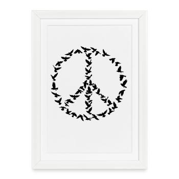 Peace Symbol of Doves Silhouette Peace Sign - Framed poster (27 × 37 cm) - white - Front