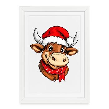 Taureaux de Noël - Affiche encadrée (27 × 37 cm) - blanc - Devant