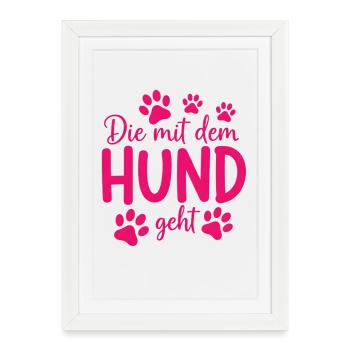 Celui qui marche avec le chien qui dit pattes - Affiche encadrée (27 × 37 cm) - blanc - Devant
