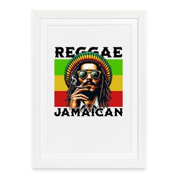 Œuvres d’art style reggae jamaïcain à l’ambiance rastafari - Affiche encadrée (27 × 37 cm) - blanc - Devant