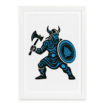 Guerrier Runique Viking à la hache - Affiche encadrée (27 × 37 cm) - blanc - Devant