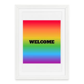 Bienvenue arc-en-ciel LGBT - Espace Sûr LGBTQ - Gay Ally - Affiche encadrée (27 × 37 cm) - blanc - Devant