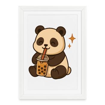 Panda avec bubble tea kawaii panda - Affiche encadrée (27 × 37 cm) - blanc - Devant