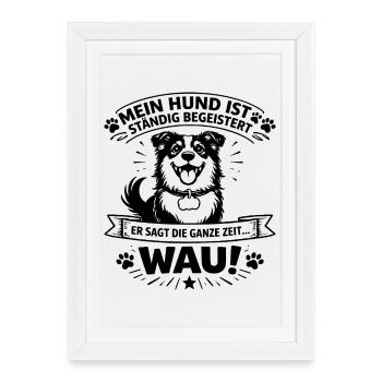 Mon chien est constamment ravi – WAU ! | Mensonge de chien - Affiche encadrée (27 × 37 cm) - blanc - Devant