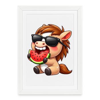Cool Horse with Melon Summer Sun Riding - Framed poster (27 × 37 cm) - white - Front