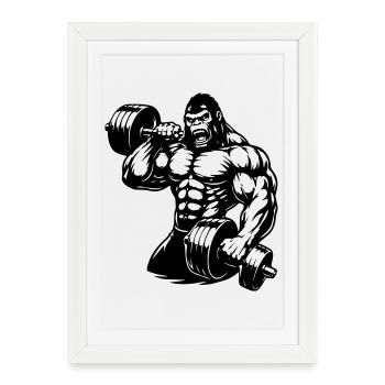gorille musclé qui fait de la musculation - Affiche encadrée (27 × 37 cm) - blanc - Devant